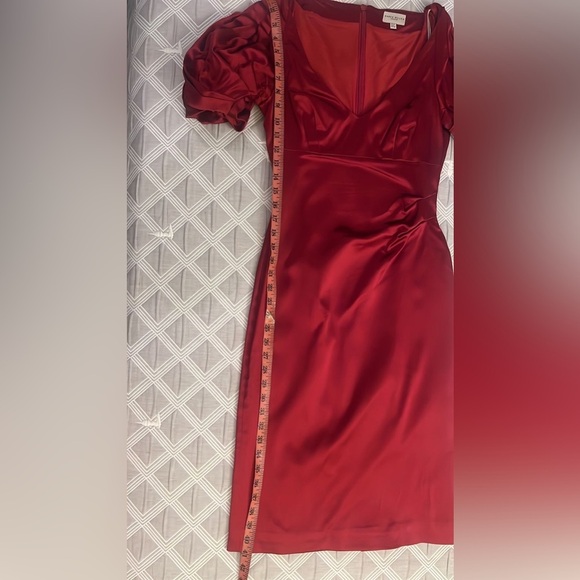 Karen Millen Red Cocktail Dress with Sweetheart Neckline and Puff Sleeves party - Picture 6 of 8